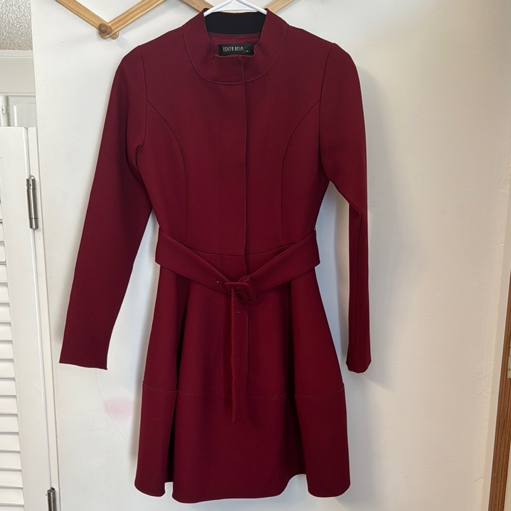 Red A-Line Long Sleeve Mock Neck Dress